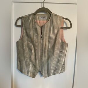 Vintage Metallic Sheen Cream Patterned Zip Vest